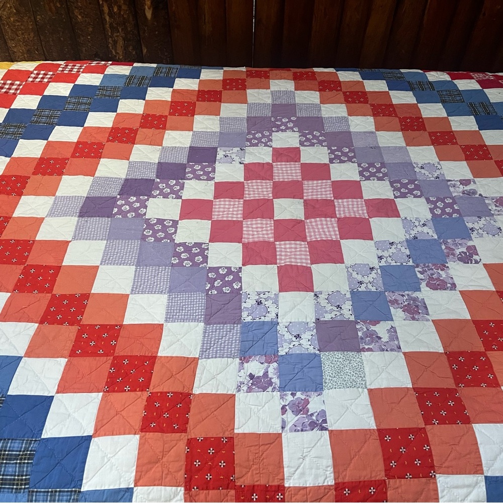 Handmade Patchwork Quilt Full Queen 87x73 Vintage Cotton Bedspread - Picture 3 of 7